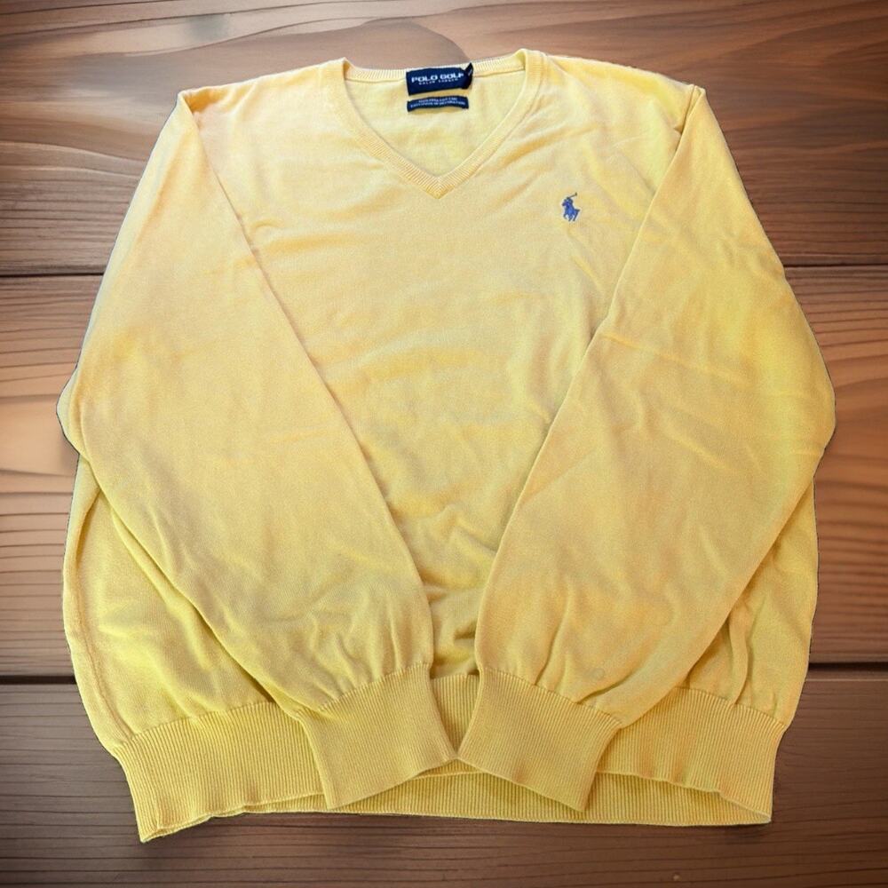 Polo Ralph Lauren GOLF Sweater Mens Large Yellow Pima Cotton V Neck Pullover L